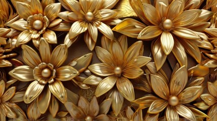 Fototapeta premium 3d golden flowers decorative background