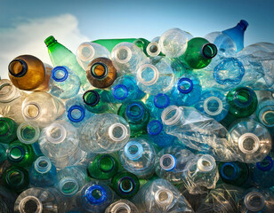 A pile of empty plastic bottles for recycling