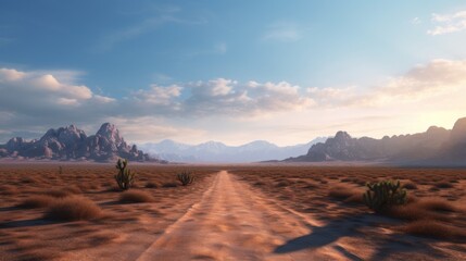 Desert Landscape with Road and Mountains