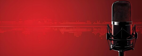 A Close-Up of a Professional Microphone Against a Red Background