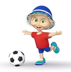 3D Render of a Little Boy with soccer ball