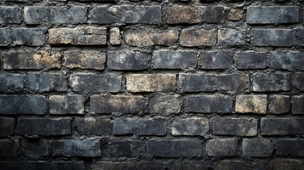 Obraz premium Close-up of a weathered brick wall with dark grey and brown tones.