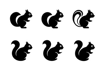 Squirrel logo icons. Set of silhouette vector illustrations.