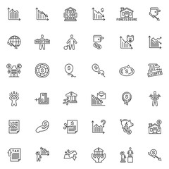 Financial crisis line icons set