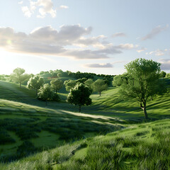 A peaceful countryside scene with rolling hills oc,
A peaceful countryside landscape with rolling hill

