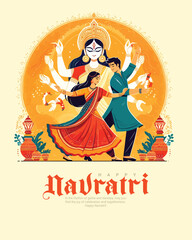 Happy navratri and Subh navaratri with ma durga social media post banner template
