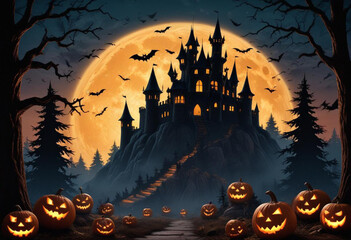 A spooky Halloween scene with a haunt