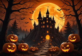 A spooky Halloween scene with a haunt