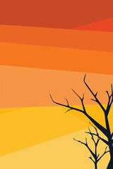 sunset theme background, simple design with silhouette of dry tree branches, vector eps 10.