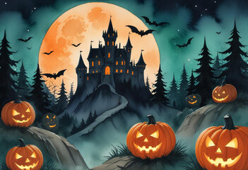 A spooky Halloween scene with a haunt