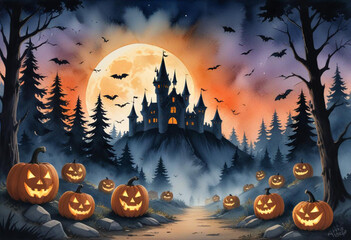 A spooky Halloween scene with a haunt