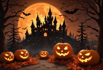 A spooky Halloween scene with a haunt