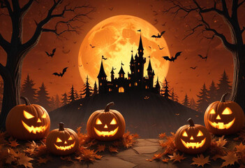 A spooky Halloween scene with a haunt