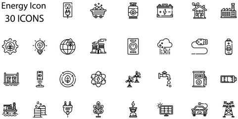 Set of Energy icons. Line art style icons bundle. vector illustration