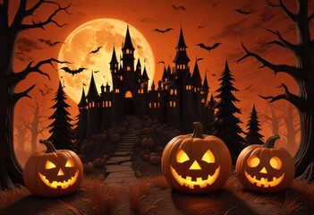 A spooky Halloween scene with a haunt