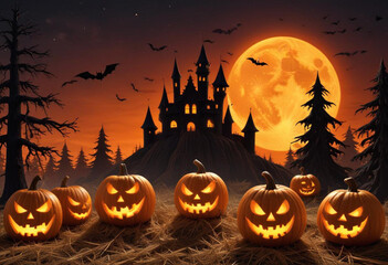 A spooky Halloween scene with a haunt