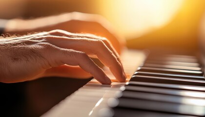 Close-up of hands playing a piano keyboard.