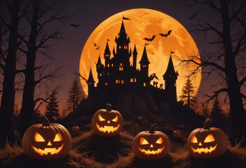 A spooky Halloween scene with a haunt