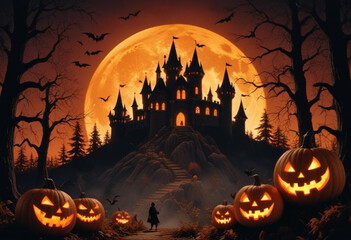 A spooky Halloween scene with a haunt