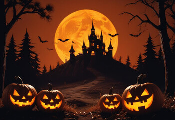 A spooky Halloween scene with a haunt