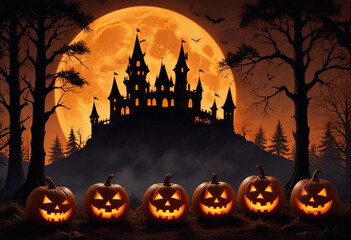 A spooky Halloween scene with a haunt