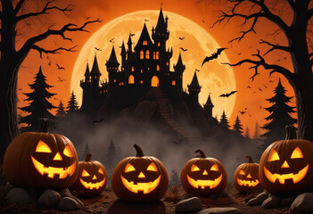 A spooky Halloween scene with a haunt