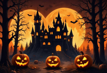 A spooky Halloween scene with a haunt