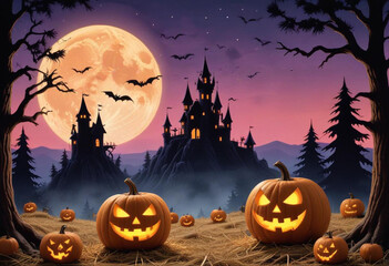 A spooky Halloween scene with a haunt