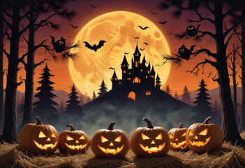 A spooky Halloween scene with a haunt