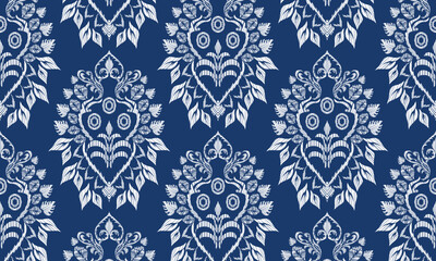 Hand draw Ikat floral paisley embroidery.Ikat ethnic oriental pattern traditional.great for background ,curtain, carpet, wallpaper, clothing, wrapping,batik,clothing or decorations.Vector illustration