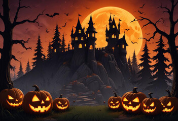 A spooky Halloween scene with a haunt