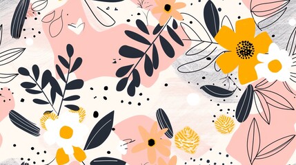 Seamless pattern featuring bold 80s-style floral designs