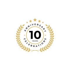 10 years badge anniversari celebrations logo design template