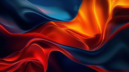 Obraz premium Grainy Noisy Poster Background with Dark Blue, Orange, and Red Color Waves on a Black Backdrop: Abstract Header and Banner Design