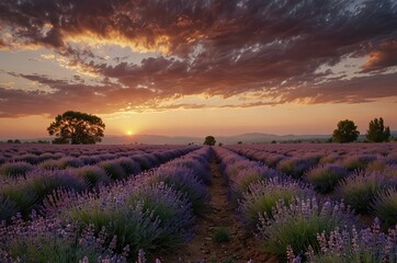 lavender field at sunset