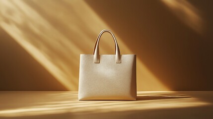 Elegant shopping bag on a beige background with dramatic lighting. Retail and design concepts. AI Generative