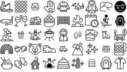 Mega Set Of Vector Winters Icons Web Header Banner Design Containing Drink,Clothing,Winter,Fashion,Food Simple Black Style Symbol Sign For Apps And Website, Vector Illustration