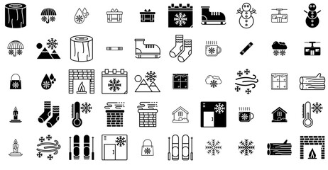 Set Of Winter Season Vector Symbols Apps, Websites Ui Designs Suitable For Cold,Cool,Winter,Snow,Ice Simple Black Style Symbol Sign For Apps And Website, Vector Illustration