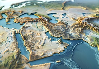 Fototapeta premium 3d map of the middle east, accurate topography, accurate features, accurate borders, 