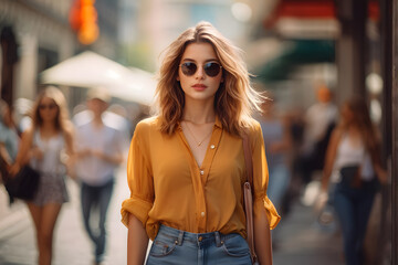 Obraz premium A woman in a yellow shirt