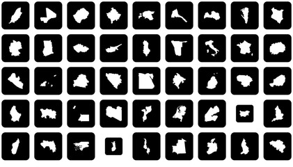 Set Of World Maps Squares Isolated Silhouette Solid Icons With Country,Location,African,European,Map Vector Icon Set Linear Pictogram Pack