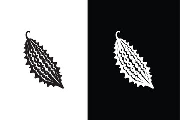 Bitter gourd icon symbol sign vector. Bitter gourd flat design vector illustration black white background.
