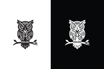 Owl logo vector. Owl icon silhouette vector illustration. Icon design on white black