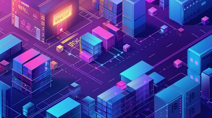 Smart Warehouse Management System with Emphasis on Inventory Control: An Isometric Illustration Featuring IoT Devices