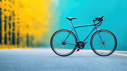Naklejka premium Blue Bicycle on Road Background
