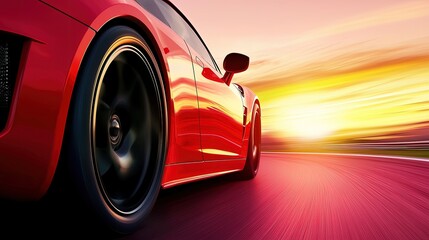 Vibrant Red Sports Car in Motion