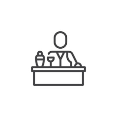 Bartender at bar counter line icon