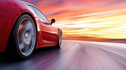 Vibrant Red Sports Car in Motion