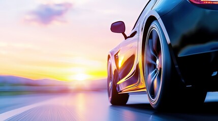 Serene Sunset Scene with Black Car