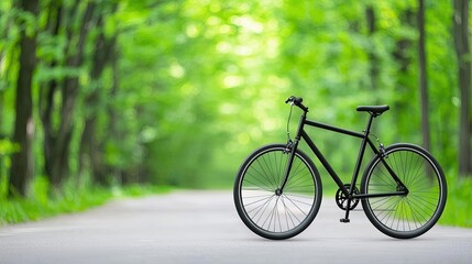 Naklejka premium A Black Bicycle in a Wooded Setting